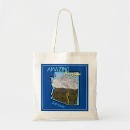 Saguaro Cactus Snowy Mountains Arizona map Blue トートバッグ