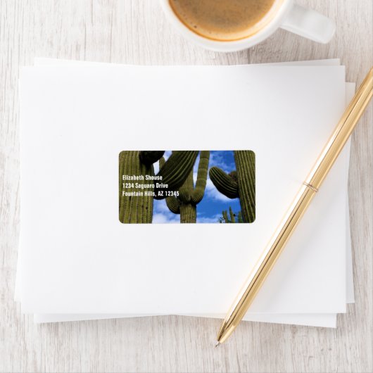 Saguaro Cactus Trio / Blue Sky & Clouds /アドレス ラベル (インサイチュ)