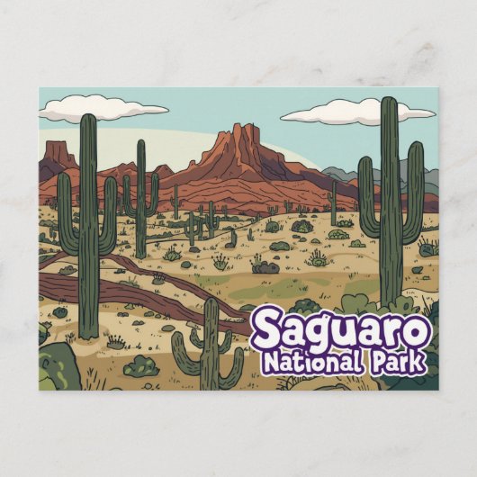 Saguaro National Park Cartoon Art ポストカード (正面)