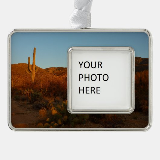 Saguaro Sunset I Arizona Desert Landscape シルバープレートフレームオーナメント (正面)