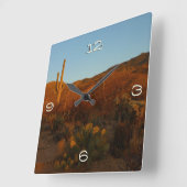 Saguaro Sunset I Arizona Desert Landscape スクエア壁時計 (傾斜)