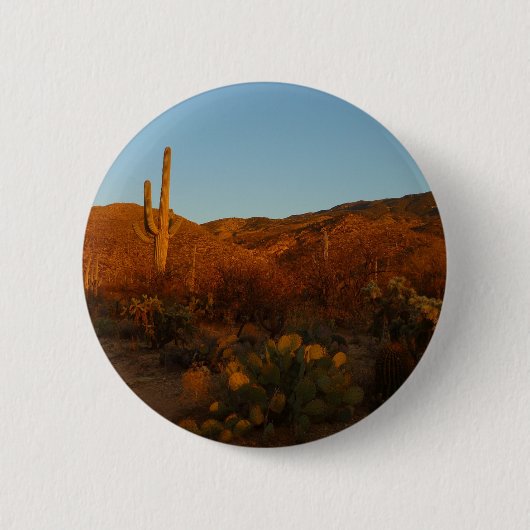Saguaro Sunset I Arizona Desert Landscape 缶バッジ (正面)