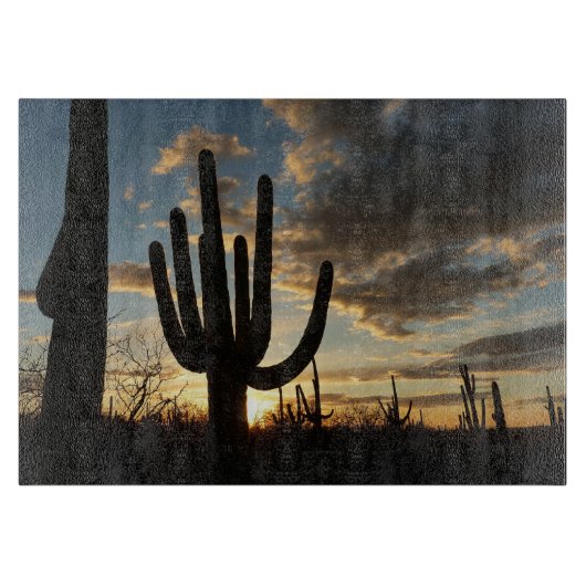 Saguaro Sunset IIアリゾナ砂漠の風景 カッティングボード (正面)
