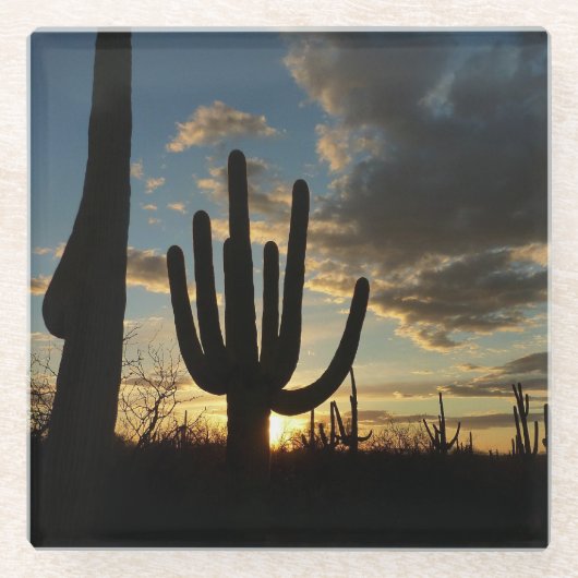 Saguaro Sunset IIアリゾナ砂漠の風景 ガラスコースター (正面)
