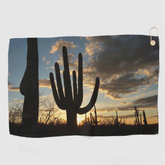 Saguaro Sunset IIアリゾナ砂漠の風景 ゴルフタオル (横)