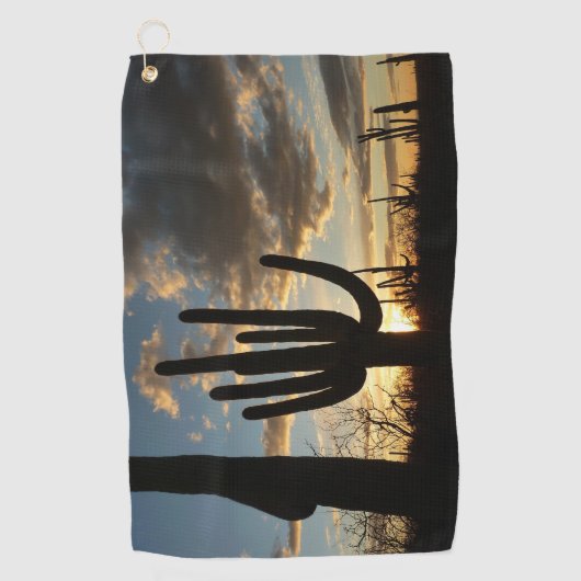 Saguaro Sunset IIアリゾナ砂漠の風景 ゴルフタオル (正面)