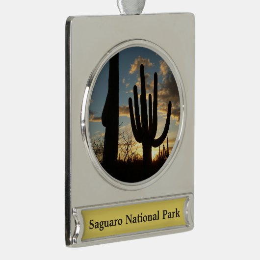 Saguaro Sunset IIアリゾナ砂漠の風景 シルバープレートバナーオーナメント (右)