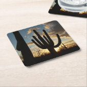 Saguaro Sunset IIアリゾナ砂漠の風景 スクエアペーパーコースター (アングル)