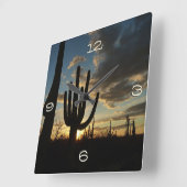 Saguaro Sunset IIアリゾナ砂漠の風景 スクエア壁時計 (傾斜)