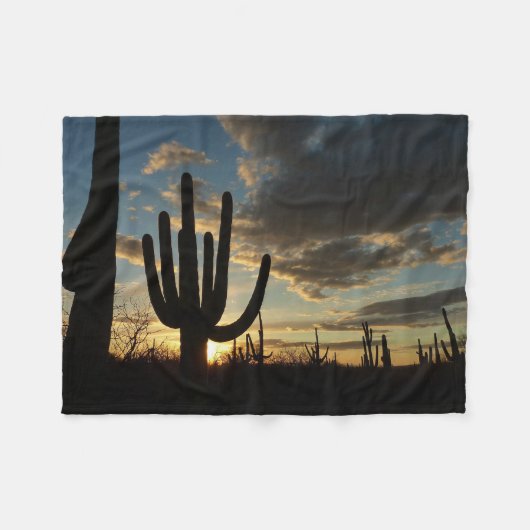 Saguaro Sunset IIアリゾナ砂漠の風景 フリースブランケット (正面(横))