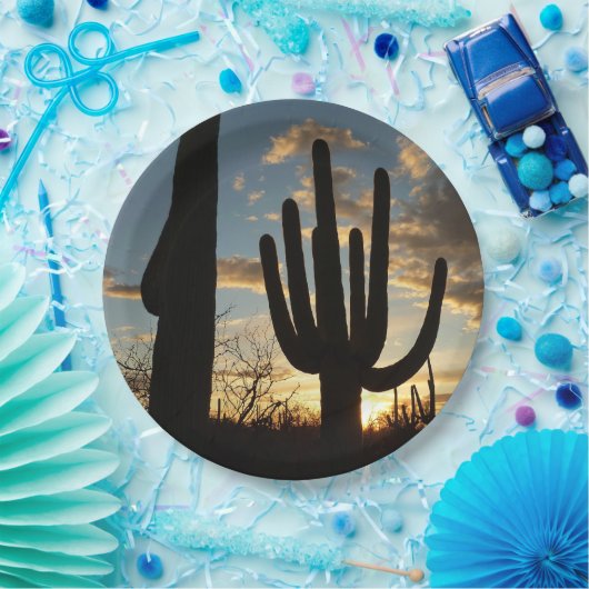 Saguaro Sunset IIアリゾナ砂漠の風景 ペーパープレート (パーティー)
