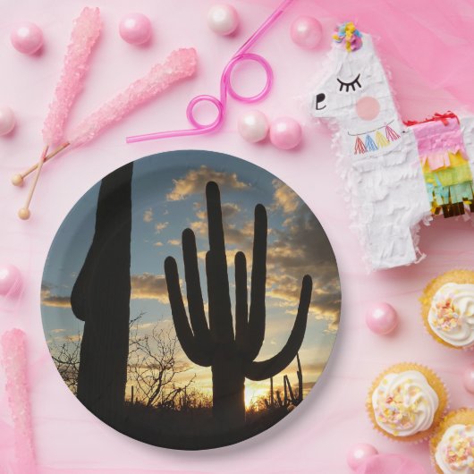 Saguaro Sunset IIアリゾナ砂漠の風景 ペーパープレート (パーティー)