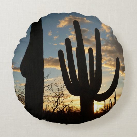 Saguaro Sunset IIアリゾナ砂漠の風景 ラウンドクッション (正面)