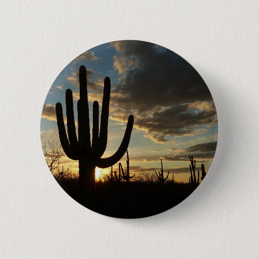 Saguaro Sunset IIアリゾナ砂漠の風景 缶バッジ (正面)
