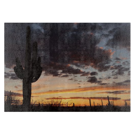 Saguaro Sunset IIIアリゾナ砂漠の風景 カッティングボード (正面)