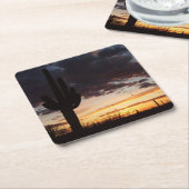 Saguaro Sunset IIIアリゾナ砂漠の風景 スクエアペーパーコースター (アングル)