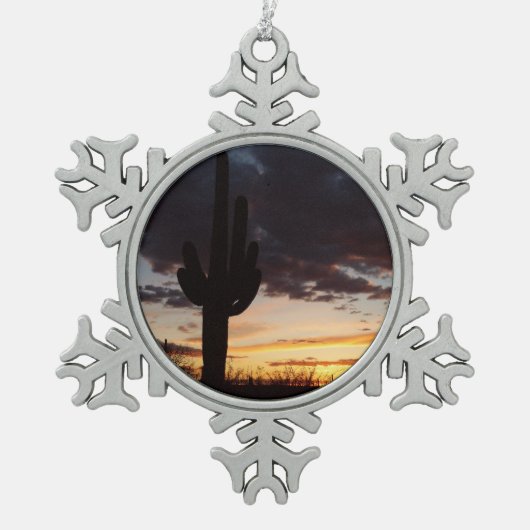 Saguaro Sunset IIIアリゾナ砂漠の風景 スノーフレークピューターオーナメント (正面)