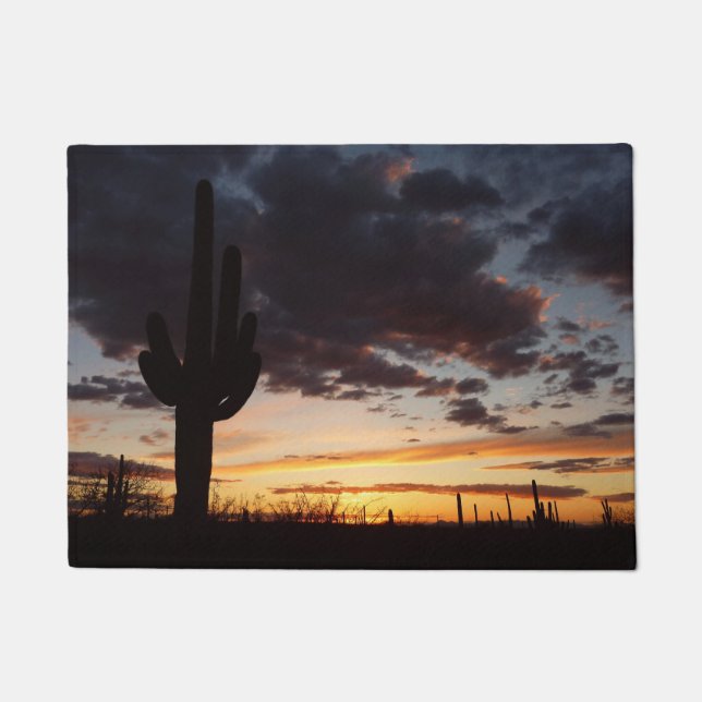 Saguaro Sunset IIIアリゾナ砂漠の風景 ドアマット (正面)
