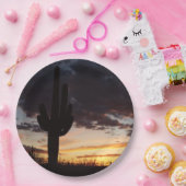 Saguaro Sunset IIIアリゾナ砂漠の風景 ペーパープレート (パーティー)