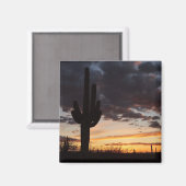 Saguaro Sunset IIIアリゾナ砂漠の風景 マグネット (正面/裏面)