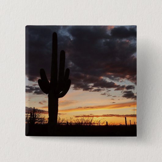Saguaro Sunset IIIアリゾナ砂漠の風景 缶バッジ (正面)