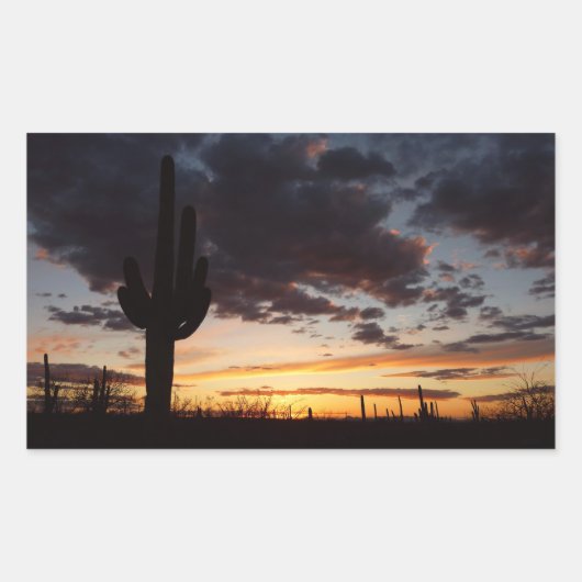 Saguaro Sunset IIIアリゾナ砂漠の風景 長方形シール (正面)