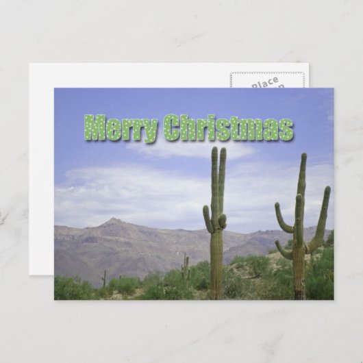 Saguarosとメリークリスマス南西部の風景 シーズンポストカード (正面/裏面)