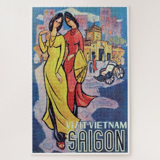 Saigon、ベトナム-ヴィンテージのアールデコ旅行プリント ジグソーパズル (縦)