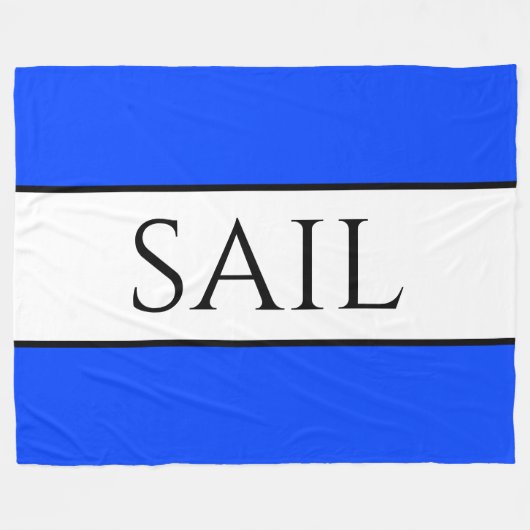 SAIL明るい青航海の白ストライプ色 フリースブランケット (正面(横))