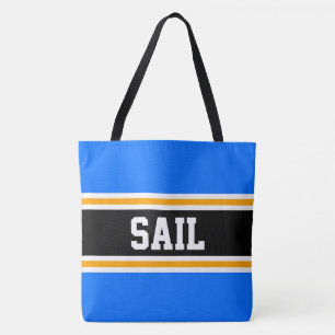SAIL ファン アスレチック ブライトブルー ブラック オレンジ ストライプ トートバッグ