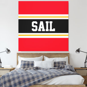 SAIL 赤 黒 白 オレンジ レース ストライプ キャンバスプリント