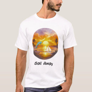 Sail Away Sunset T-Shirt | Dolphin & Sailboat Ocea Tシャツ
