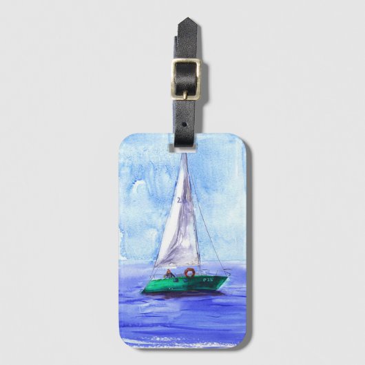 「Sail Boat」アクリル製荷物タグ ラゲッジタグ (正面縦)