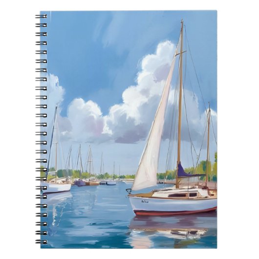 Sail Boat Bay | Coastal Watercolor Painting ノートブック (正面)