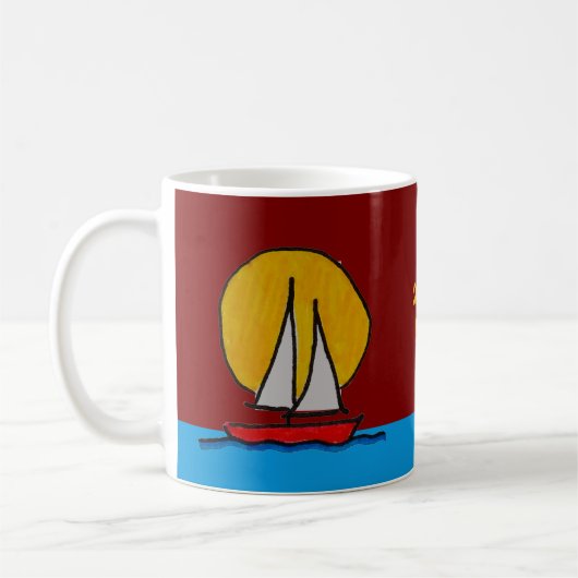 Sail Boat in the Sun Deep Red コーヒーマグカップ (左)