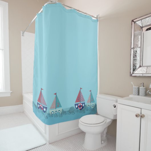 Sail Boats Yacht Ocean Sailing Bathroom シャワーカーテン (インサイチュ)