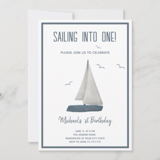  sail into one! 海洋誕生日 招待状 (正面)