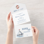 Sailboat航海の Ahoyそれは男の子の赤ちゃんシャワーだ オールインワン招待状 (貼ってはがせる)