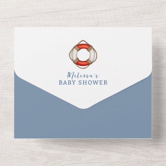 Sailboat航海の Ahoyそれは男の子の赤ちゃんシャワーだ オールインワン招待状 (裏面)