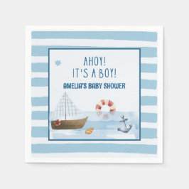 Sailboat Ahoyその少年の青い赤ちゃんシャワー スタンダードカクテルナプキン