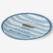 Sailboat Ahoyその少年の青い赤ちゃんシャワー ペーパープレート (アングル)