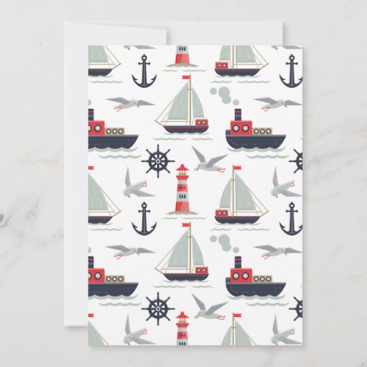 Sailboat Ahoy航海の男の赤ちゃん写真発表 案内状 (裏面)