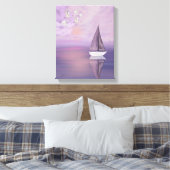 Sailboat and Swans at Sunset – Purple Canvas Wall キャンバスプリント (インサイチュ (寝室))