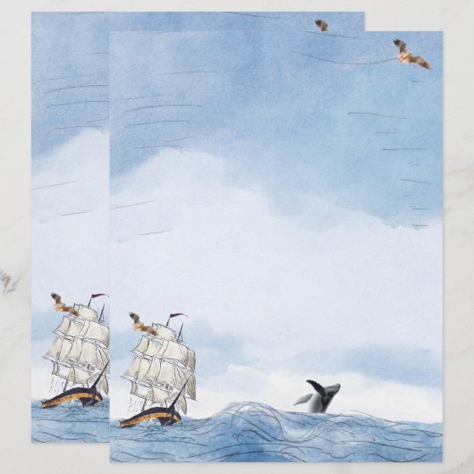 Sailboat and Whale Stationery (正面/裏面)