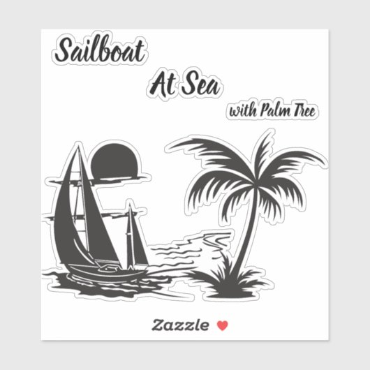 Sailboat at Sea with Palm Tree – Tropical Beach シール (シート)
