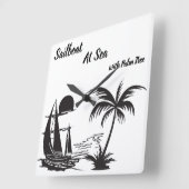 Sailboat at Sea with Palm Tree – Tropical Beach スクエア壁時計 (傾斜)