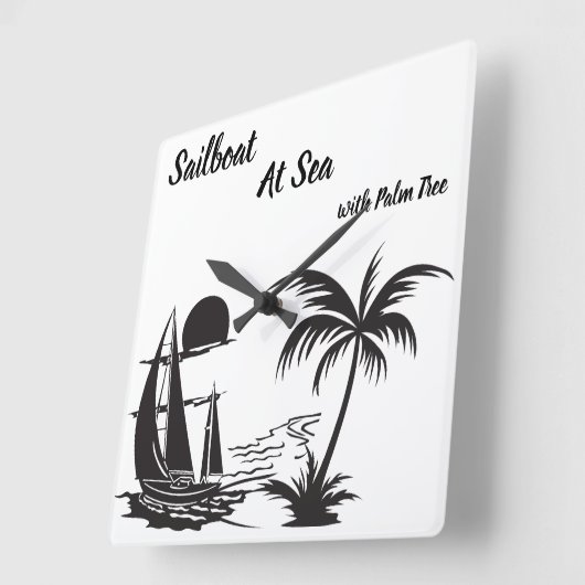 Sailboat at Sea with Palm Tree – Tropical Beach スクエア壁時計 (傾斜)