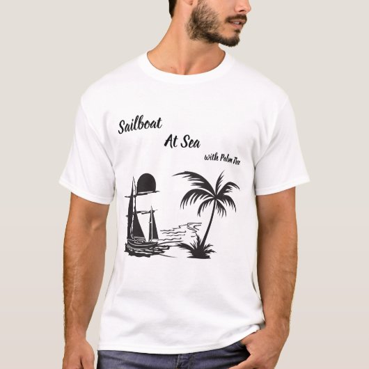 Sailboat at Sea with Palm Tree – Tropical Beach Tシャツ (正面)