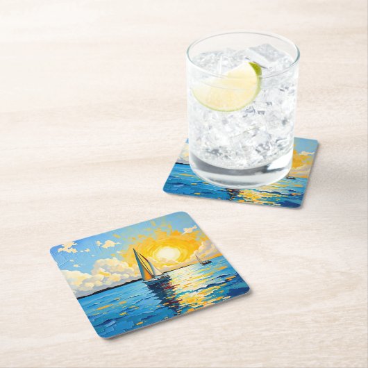 Sailboat at Sunset スクエアペーパーコースター (インサイチュ)