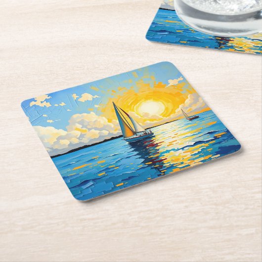 Sailboat at Sunset スクエアペーパーコースター (アングル)